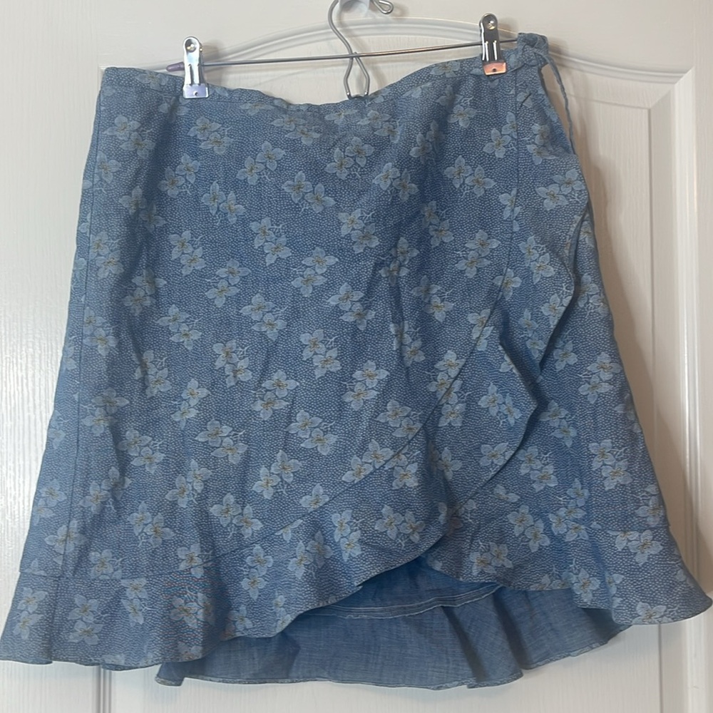 J Crew Mercantile Printed Chambray Faux Wrap Mini Skirt Size XL - Picture 2 of 11